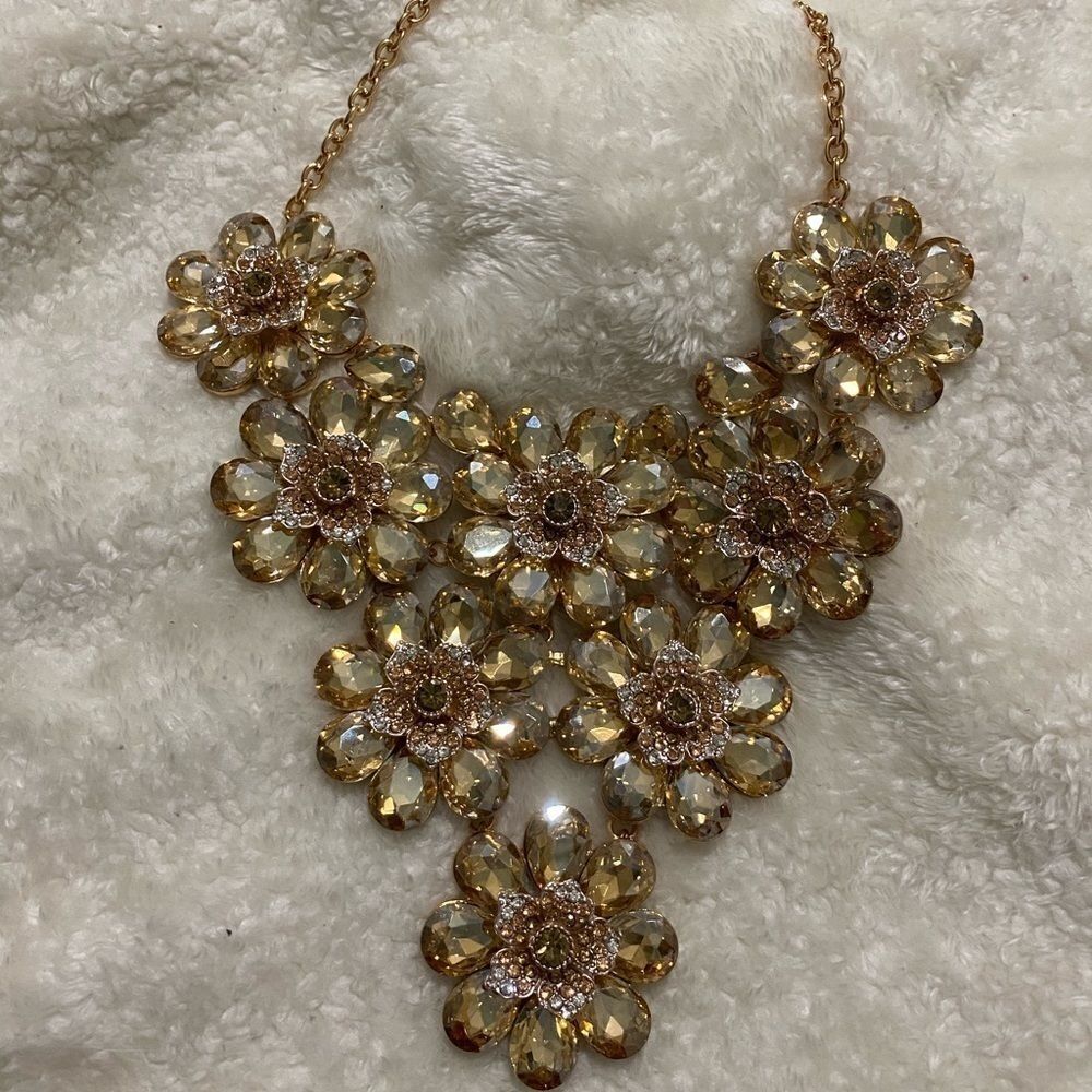 Floral Jeweled Rhinestone Statement Necklace